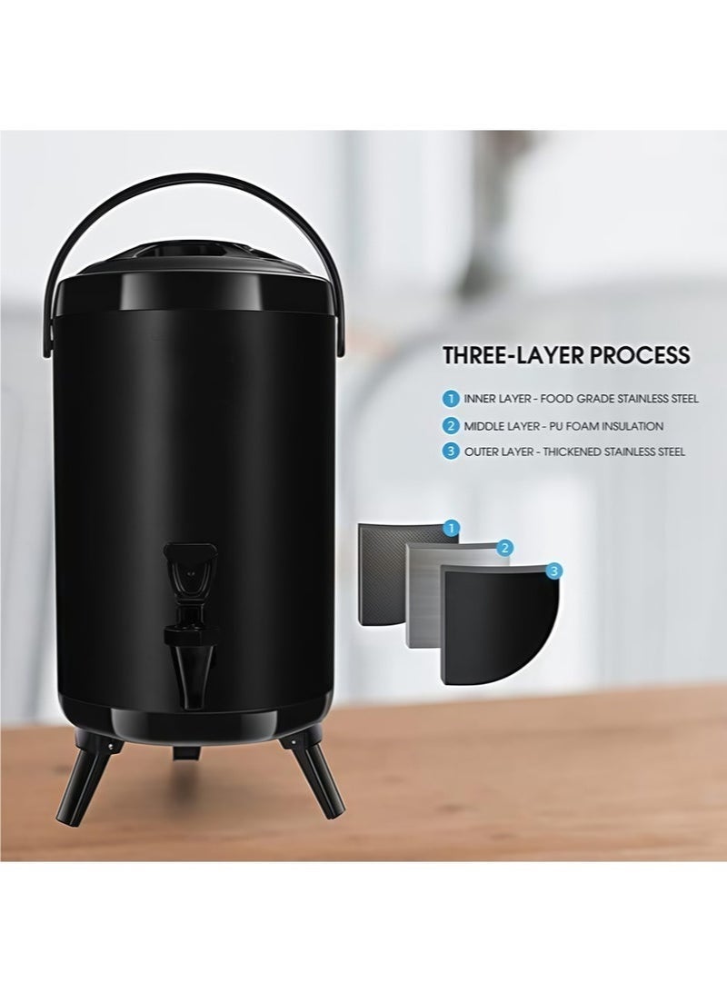 Forest Home Stainless Steel Double Insulated Tea Bucket Insulated Milk Tea Bucket Insulated Milk Tea Bucket Black 6 Liter Hot Coffee Maker - Image 2